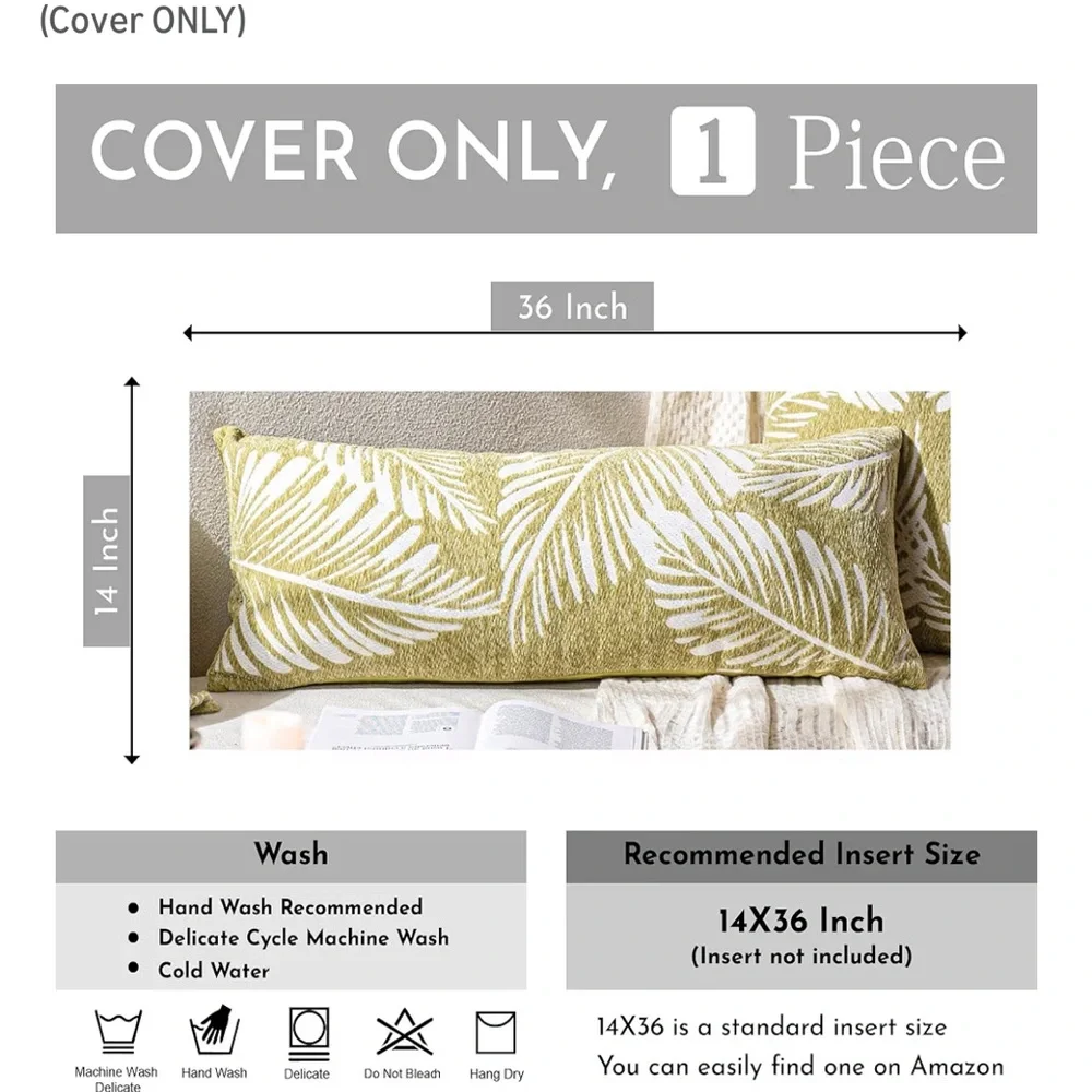 Green Leaf Pattern Lumbar Pillow Covers 2 Piece Set - Picture 2 of 5